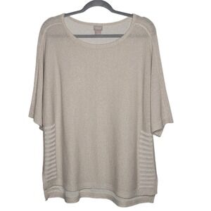 Chico's Women's Size M/1 Linen Blend Beige Metallic Knit Top 3/4 Sleeve Pullover